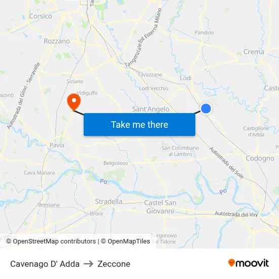 Cavenago D' Adda to Zeccone map