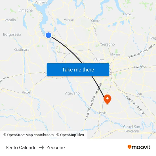 Sesto Calende to Zeccone map