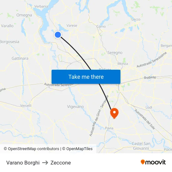 Varano Borghi to Zeccone map
