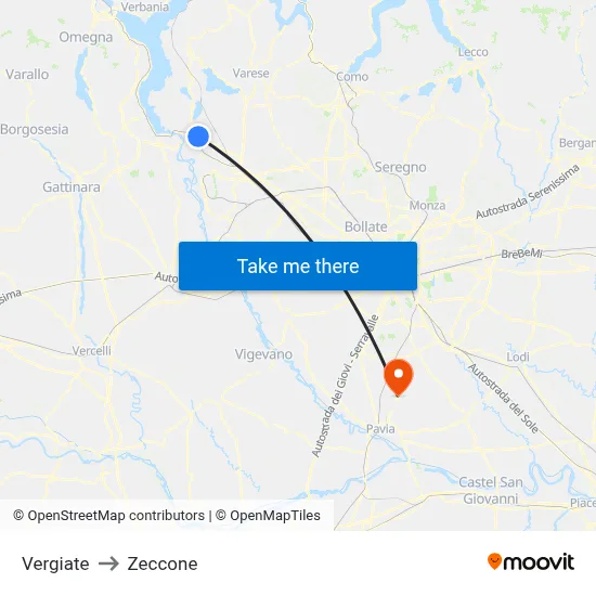 Vergiate to Zeccone map