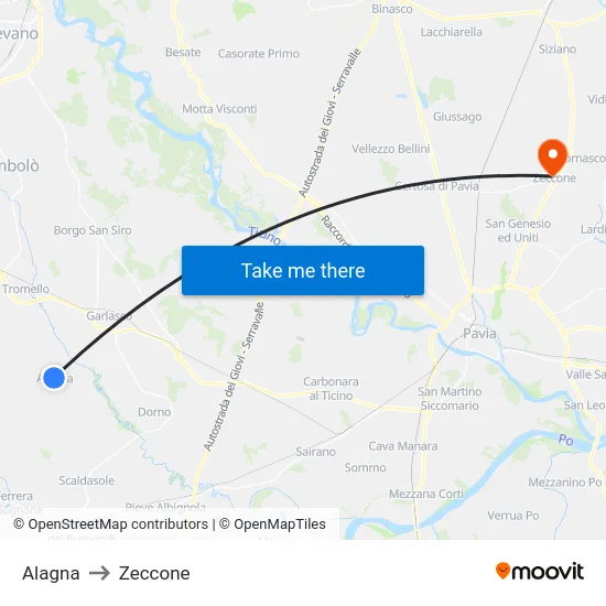 Alagna to Zeccone map