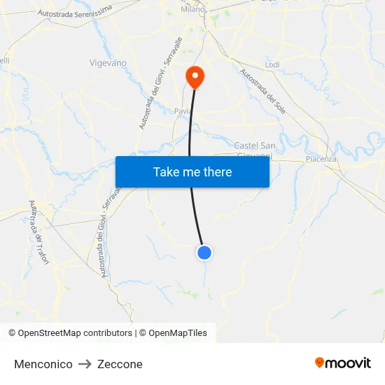 Menconico to Zeccone map