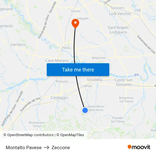 Montalto Pavese to Zeccone map