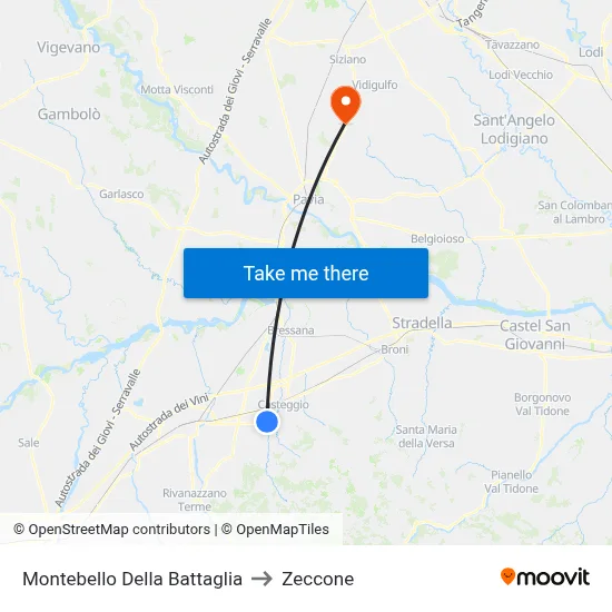 Montebello Della Battaglia to Zeccone map