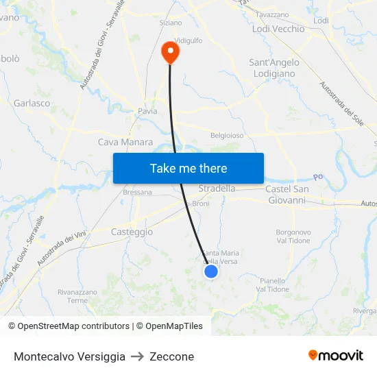Montecalvo Versiggia to Zeccone map