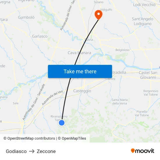 Godiasco to Zeccone map