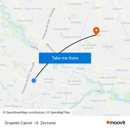 Gropello Cairoli to Zeccone map