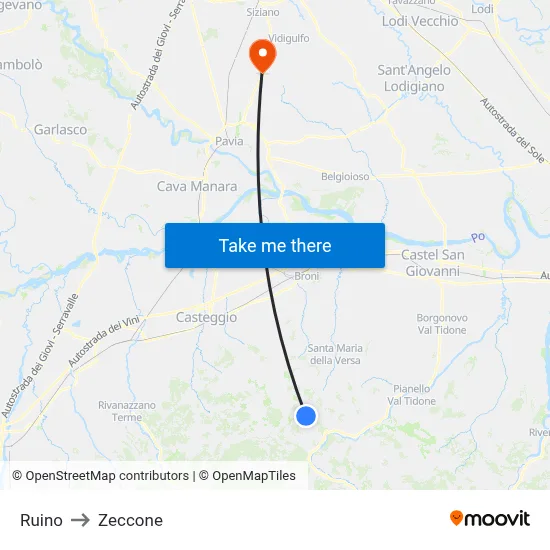 Ruino to Zeccone map