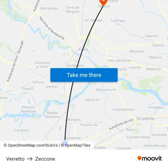 Verretto to Zeccone map