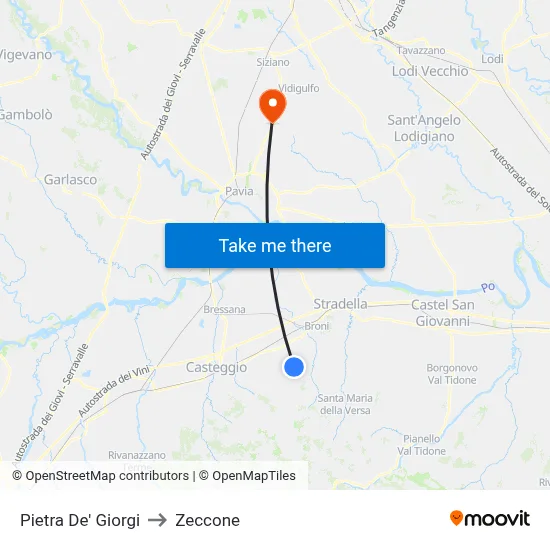 Pietra De' Giorgi to Zeccone map