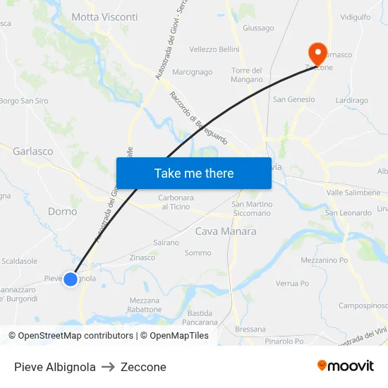 Pieve Albignola to Zeccone map
