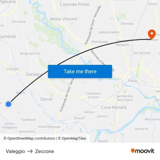 Valeggio to Zeccone map
