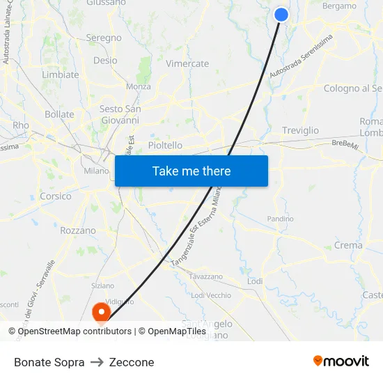 Bonate Sopra to Zeccone map