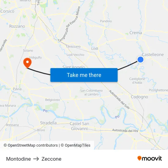Montodine to Zeccone map