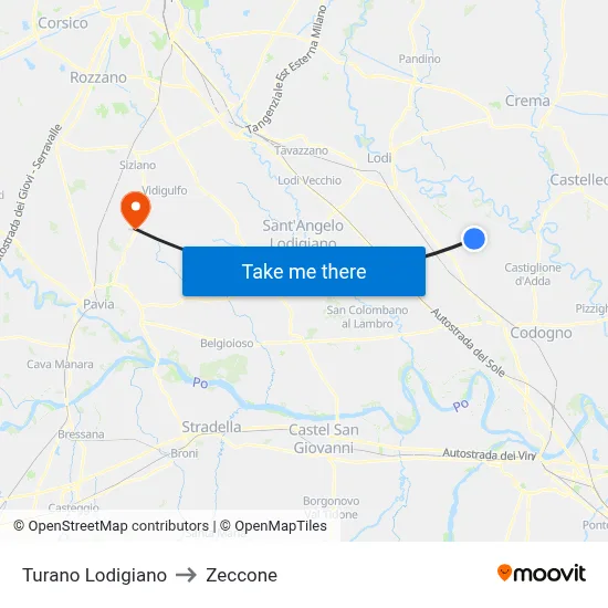 Turano Lodigiano to Zeccone map
