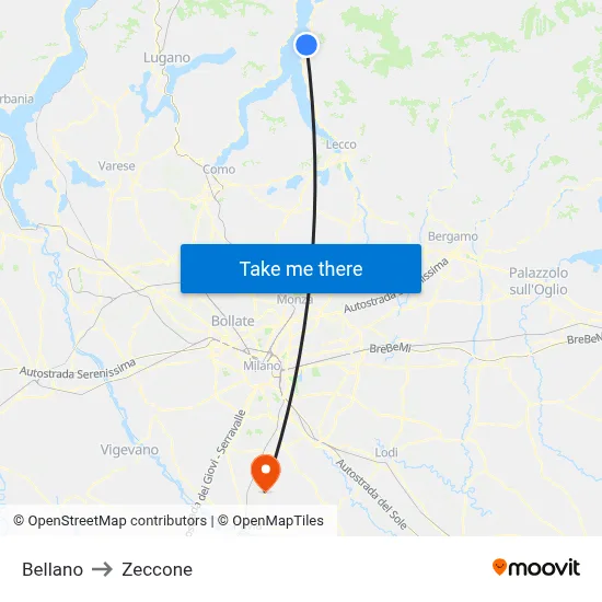 Bellano to Zeccone map