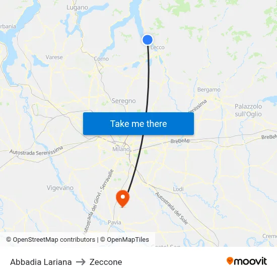 Abbadia Lariana to Zeccone map