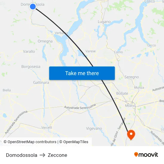 Domodossola to Zeccone map
