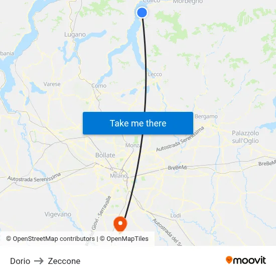 Dorio to Zeccone map