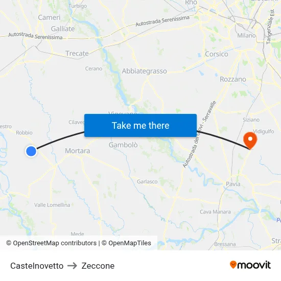 Castelnovetto to Zeccone map