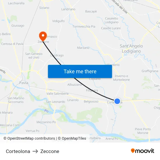 Corteolona to Zeccone map