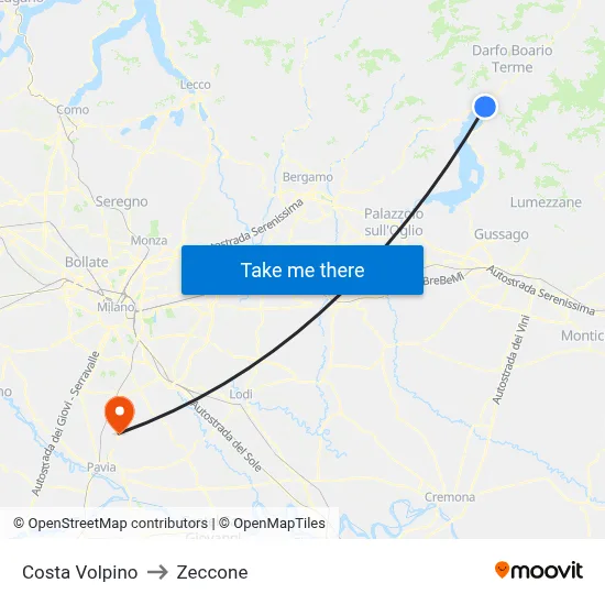 Costa Volpino to Zeccone map