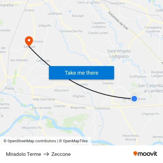 Miradolo Terme to Zeccone map