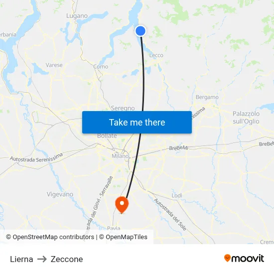 Lierna to Zeccone map