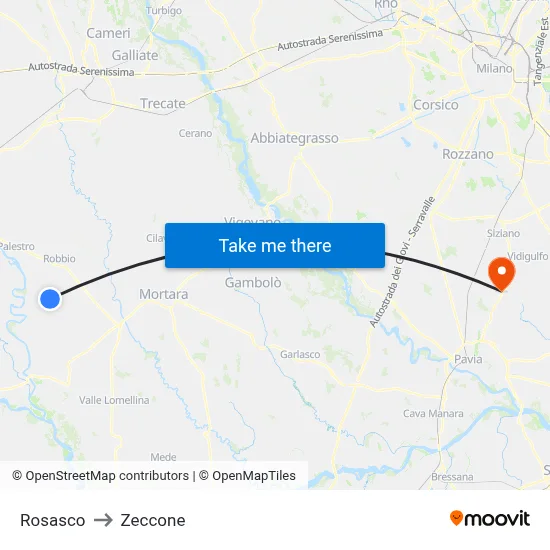 Rosasco to Zeccone map