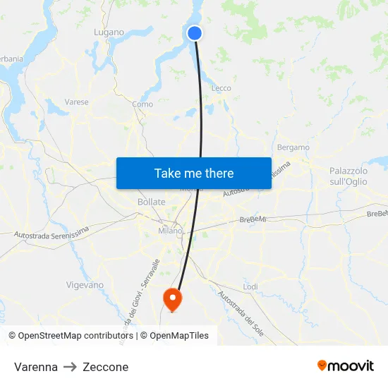 Varenna to Zeccone map