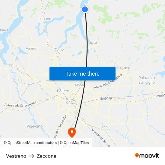 Vestreno to Zeccone map