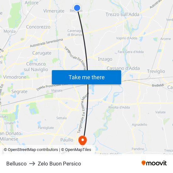 Bellusco to Zelo Buon Persico map