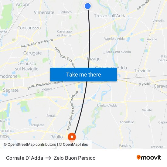 Cornate D' Adda to Zelo Buon Persico map