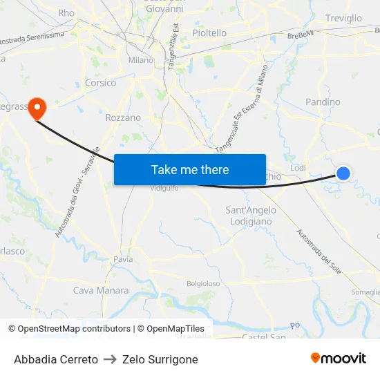 Abbadia Cerreto to Zelo Surrigone map