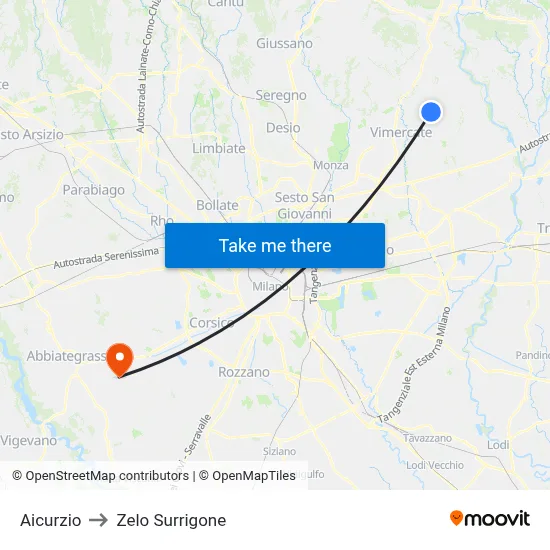 Aicurzio to Zelo Surrigone map