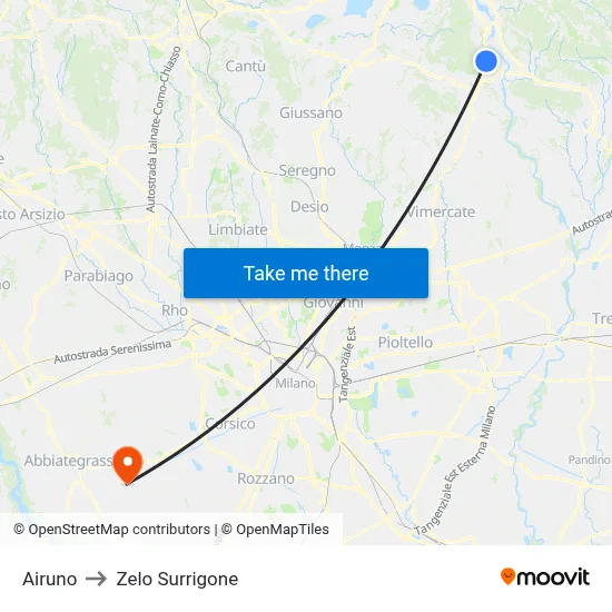 Airuno to Zelo Surrigone map