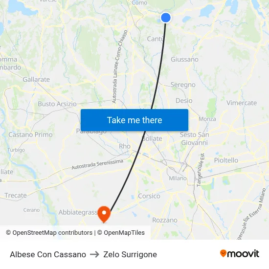 Albese con Cassano to Zelo Surrigone map