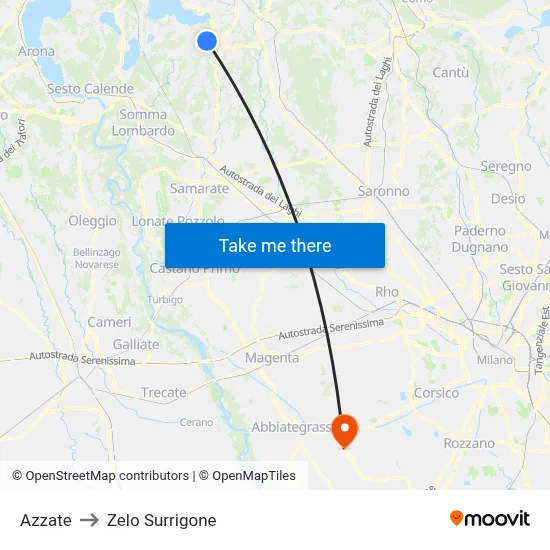 Azzate to Zelo Surrigone map