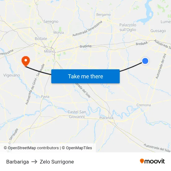 Barbariga to Zelo Surrigone map