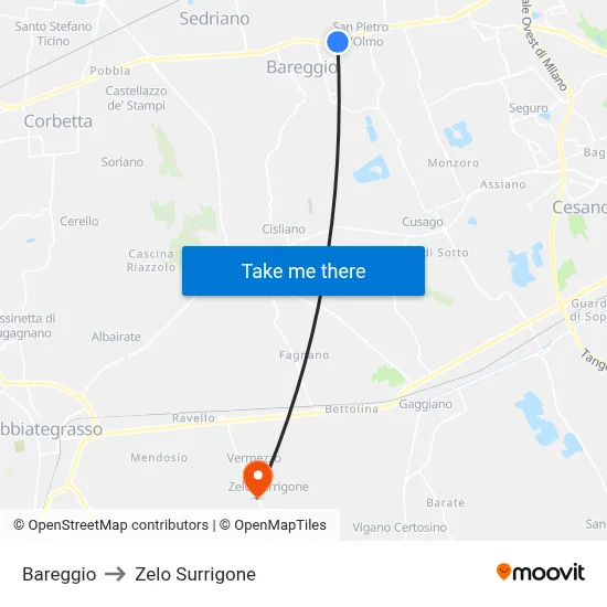 Bareggio to Zelo Surrigone map