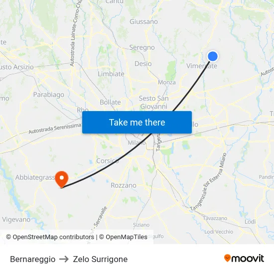 Bernareggio to Zelo Surrigone map