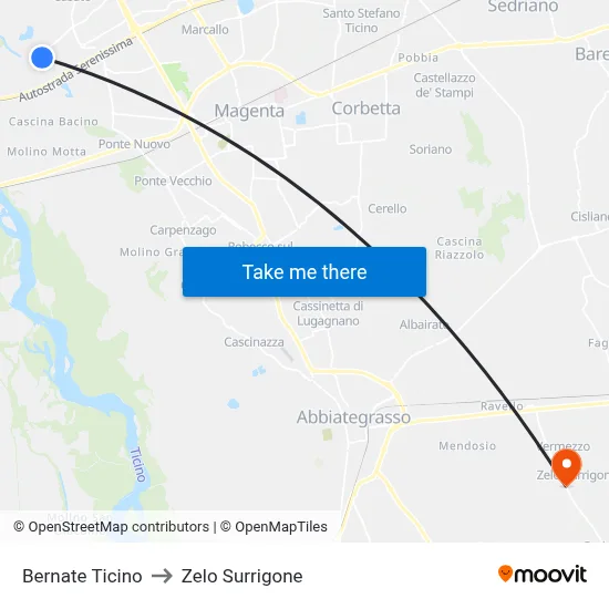 Bernate Ticino to Zelo Surrigone map