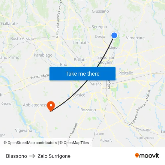 Biassono to Zelo Surrigone map