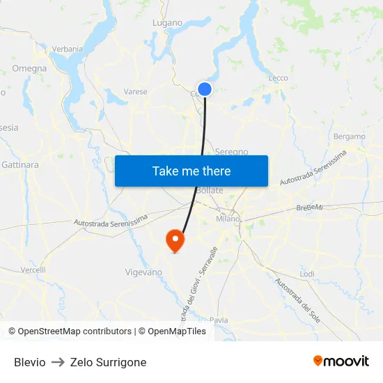 Blevio to Zelo Surrigone map