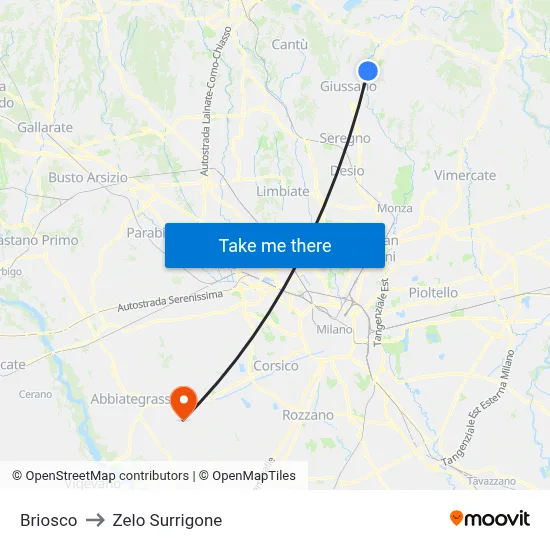 Briosco to Zelo Surrigone map