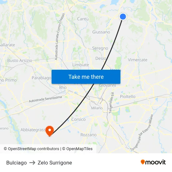 Bulciago to Zelo Surrigone map