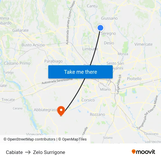 Cabiate to Zelo Surrigone map
