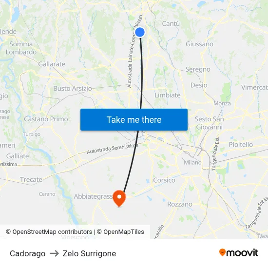 Cadorago to Zelo Surrigone map