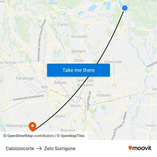 Calolziocorte to Zelo Surrigone map