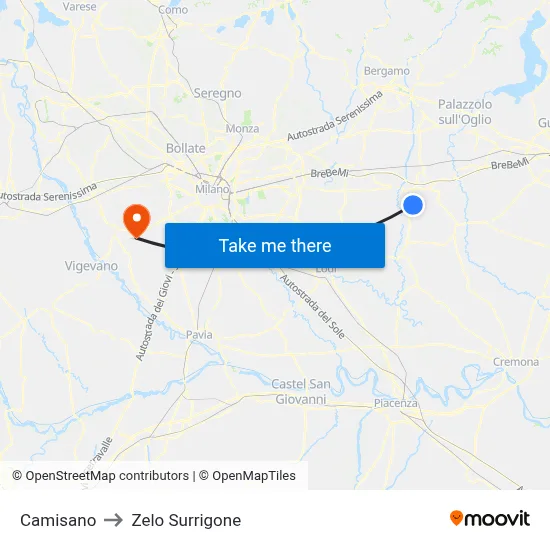 Camisano to Zelo Surrigone map